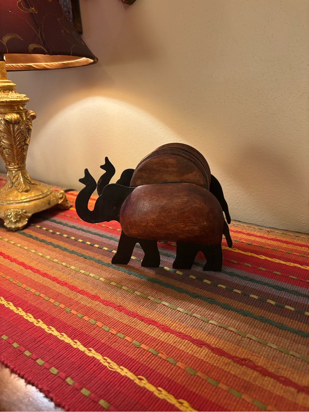Pier 1 Wooden Elephant Coaster Set in Brown and Black
